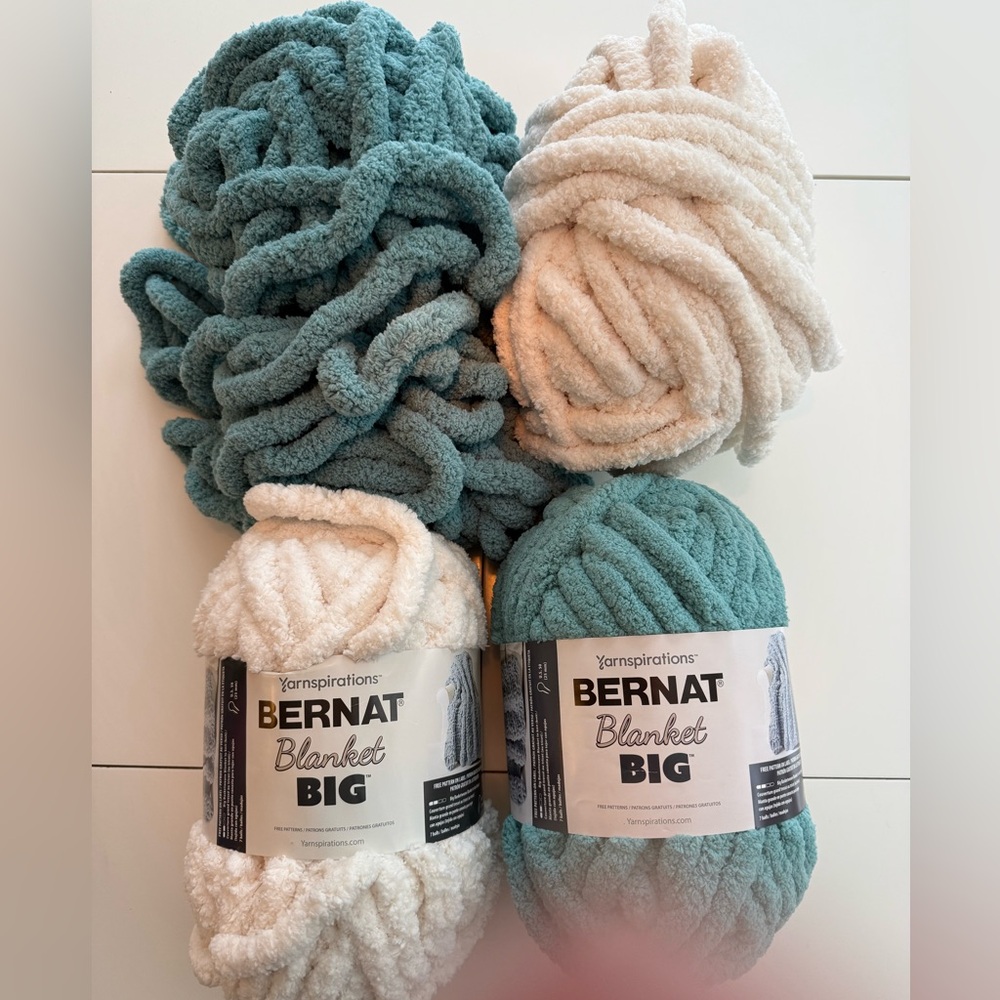 NWT-Bernat Blanket BIG Yarn.  Teal and white.  100% polyester.